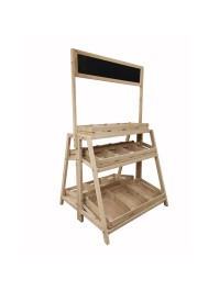 WOODEN DISPLAY DOUBLE SIDE 3 LEVELS W/ SLATE 74CM X 69CM X 130CM
