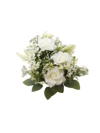 BUNCH OF 5 WHITE ROSES WITH GREEN LEAVES 40.5CM
