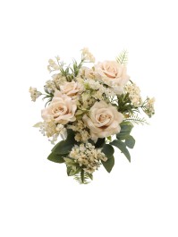 BUNCH OF 5 IVORY/SALMON ROSES WITH GREEN LEAVES 40.5CM