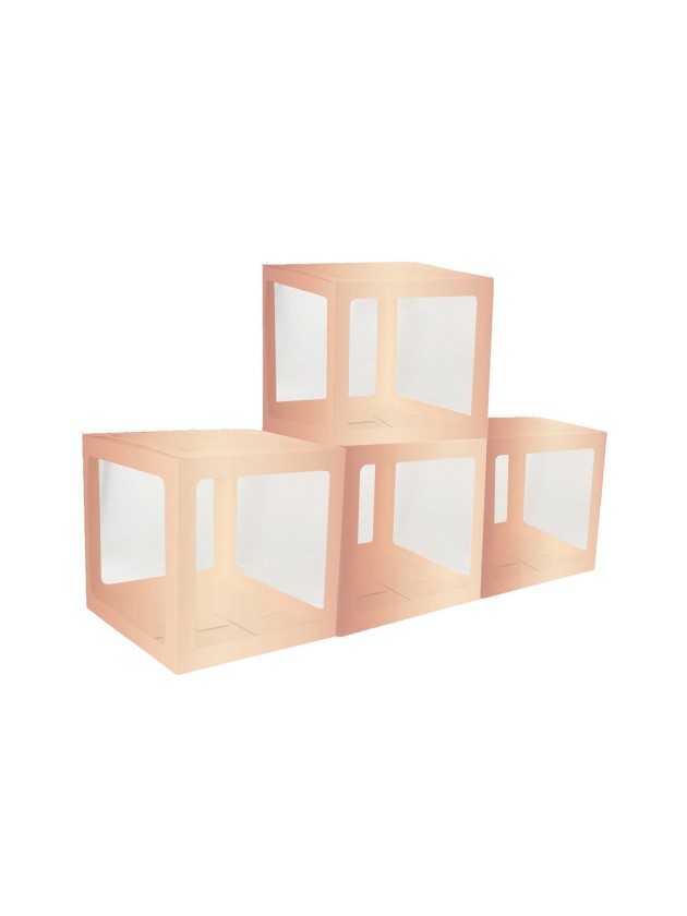 4 CARTON CUBES W/ PLASTIC PINK GOLD 30CM X 30CM X 30CM