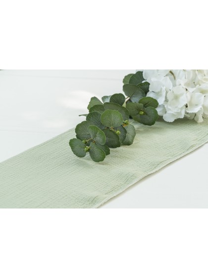 CHEMIN DE TABLE COTON GAUFRE VERT SAUGE 26CM X 3M