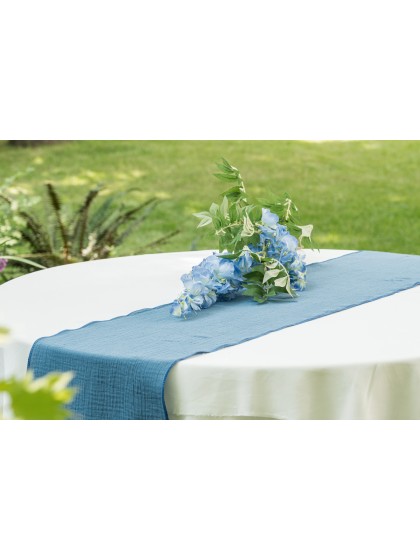 TABLE RUNNER COTTON EMBOSSED STEEL BLUE 26CM X 3M