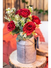 BOUQUET 6 ROSES ROUGES AV FEUILLAGES 43CM