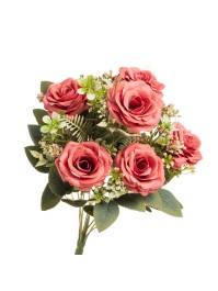 BOUQUET 6 ROSES ROSES AV FEUILLAGES 42.5CM