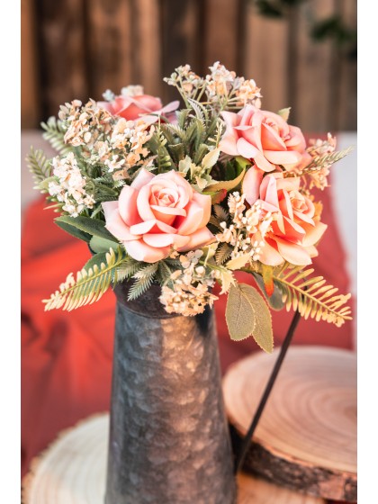 BOUQUET 6 ROSES ROSES AV FEUILLAGES 42.5CM