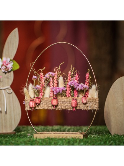 METAL TABLE CENTER EGG SHAPE ON WOODEN BASE 22CM X 5CM X 28CM