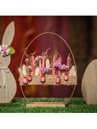 METAL TABLE CENTER EGG SHAPE ON WOODEN BASE 22CM X 5CM X 28CM