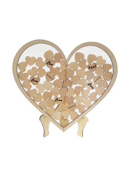 CADRE COEUR LIVRE D\'OR 30CM X 27CM SUR SUPPORT BOIS + 60 COEURS BOIS 3CM X 2.6CM