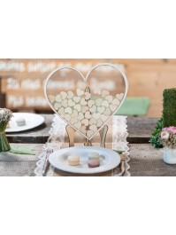 WEDDING LOVE FRAME 30CM X 27CM ON WOODEN BASE + 60 WOODEN HEARTS 3CM X 2.6CM