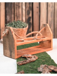WOODEN HOLDER 3 SPACES W/ JUTE HANDLE  32CM X 12CM X 18CM