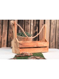 WOODEN HOLDER 3 BOTTLES W/ JUTE HANDLE 36CM X 10CM X 25CM