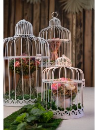 SET 3 CAGES METAL BLANC VINTAGE DIA 15CM X 22CM/DIA 20CM X 32CM/25CM X 41CM