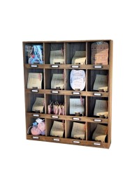 MEUBLE BOIS 16 COMPARTIMENTS 64CM X 13CM X 70CM