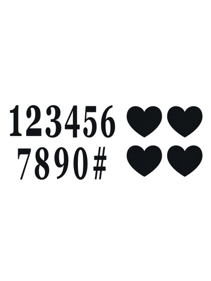 SET 12 BLACK ADHESIVE LETTERS + 4 HEARTS 7.5CM