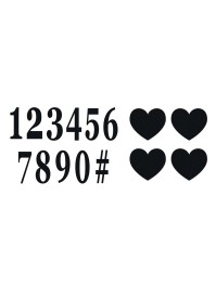 SET 12 BLACK ADHESIVE LETTERS + 4 HEARTS 7.5CM