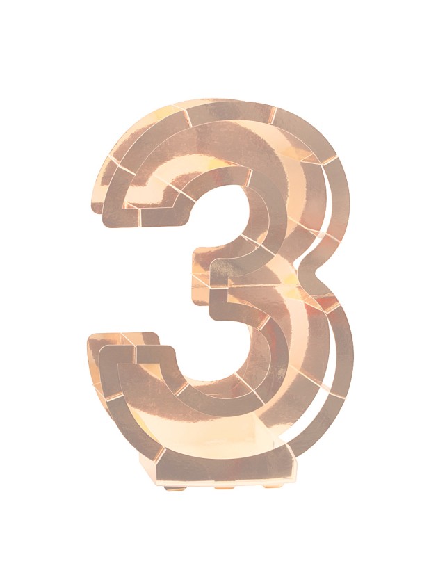 BALLOON FRAME NUMBER 3 PINK GOLD 41.5CM X 14CM X 63.5CM