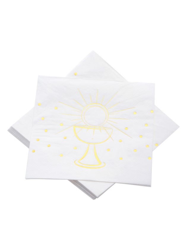 SET OF 20 NAPKINS 3 PLYS COMMUNION GOLD METAL 33CM X 33CM
