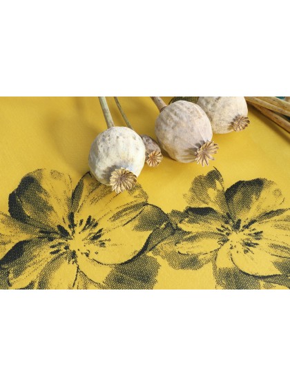 FLOWERS PRINTED MUSTARD TABLE RUNNER 28CM X 3M