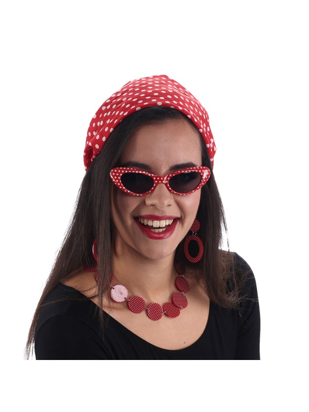 KIT ANNEES 50 ROUGE POIS BLANCS 4 PIECES TU