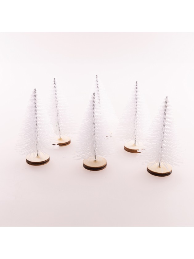 SACHET 6 MINI SAPINS DE TABLE PAILLETTES BLANC 4CM X 7CM