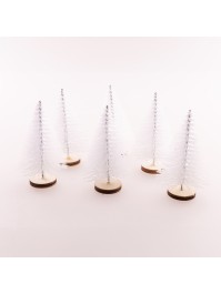 SACHET 6 MINI SAPINS DE TABLE PAILLETTES BLANC 4CM X 7CM