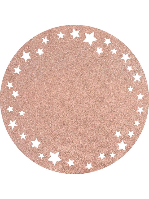 6 SETS DE TABLE PAILLETTES PREMIUM OR ROSE ETOILES DIA 34CM