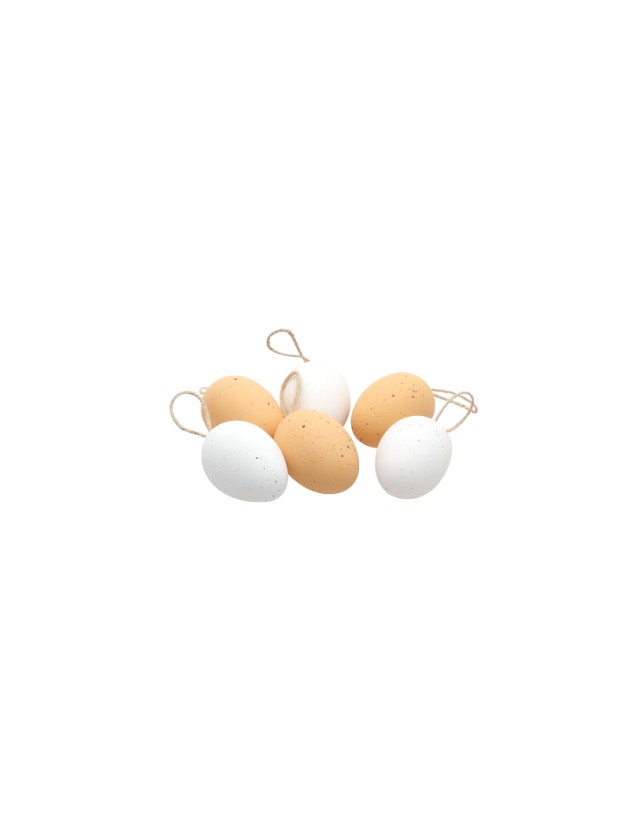 SET 6 OEUFS BLANCS/NATUREL A SUSPENDRE 4CM X 6CM