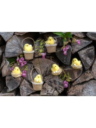 YELLOW CHICK IN BASKET TO HANG - 3 ASS DIA 7CM X 12CM