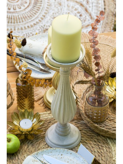 WOODEN IVORY CANDLE HOLDER DIA 10.5CM X 33.5CM