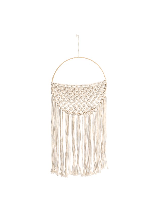DECO MURALE MACRAME ARRONDIE POCHETTE BLANC CASSE 30CM X 1CM X 64-74CM