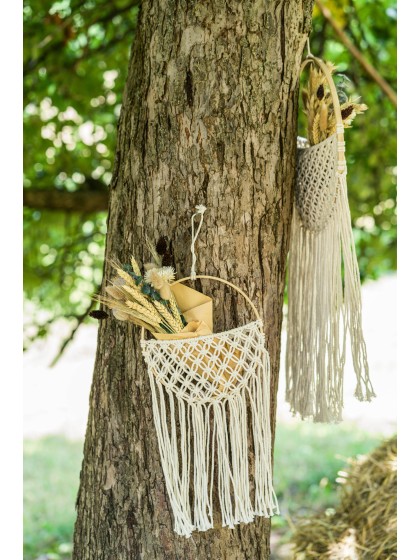 OFF-WHITE MACRAME POCKET WALL DECO 19CM X 1CM X 42-52CM