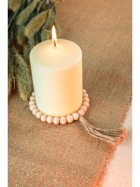 WOODEN BEADS RING AND POMPOMS 10CM X 18.5CM X 1.3CM