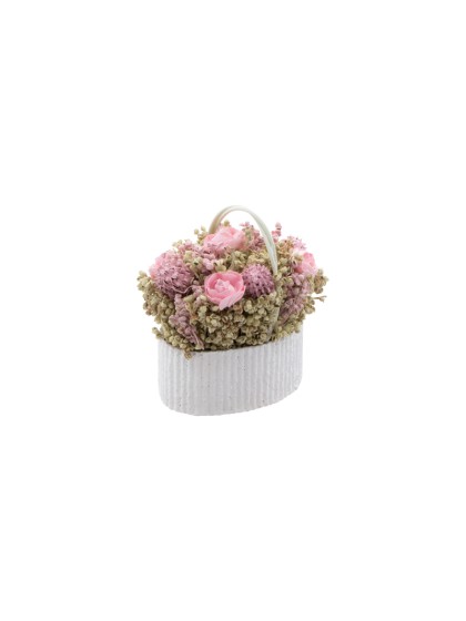 BOUQUET PANIER FLEURS ROSES LINA 8CM X 6CM X 8CM
