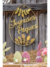 OEUF A SUSPENDRE JOYEUSES PAQUES METAL DORE 60CM
