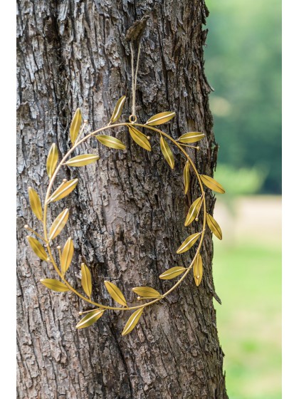 GOLD METAL LEAVES WREATH TO HANG DIA 30CM (39CM X 1CM X 48CM)