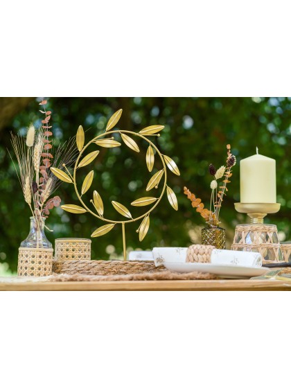 GOLD METAL LEAVES WREATH DIA 28CM X 5CM X 35CM