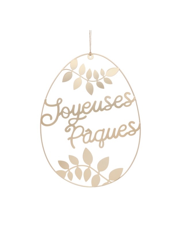 OEUF A SUSPENDRE JOYEUSES PAQUES METAL DORE 40CM