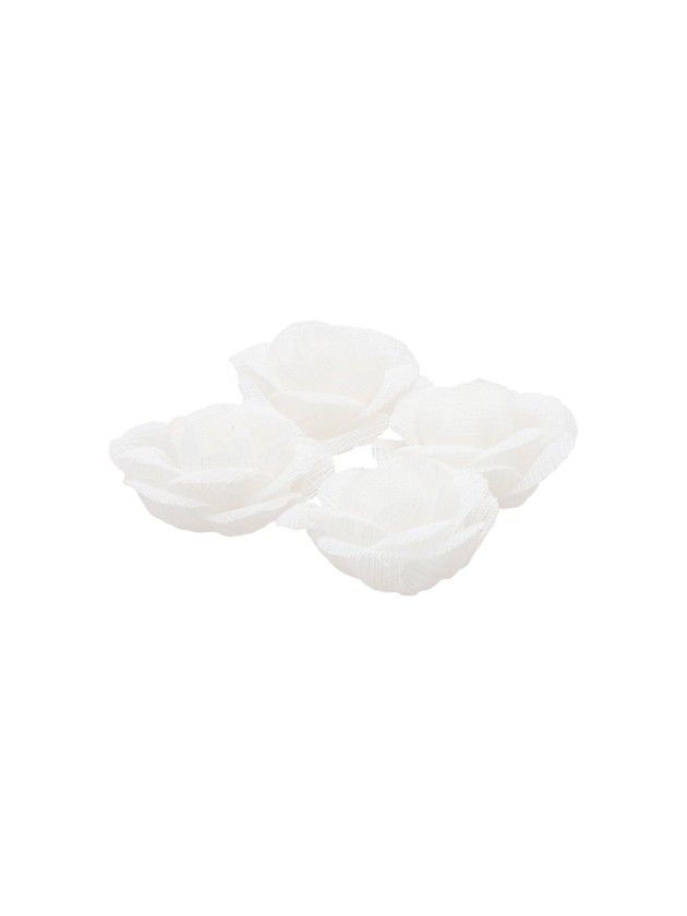 SACHET 4 MINI ROSES BLANCHES EFFET LIN DIA 4CM