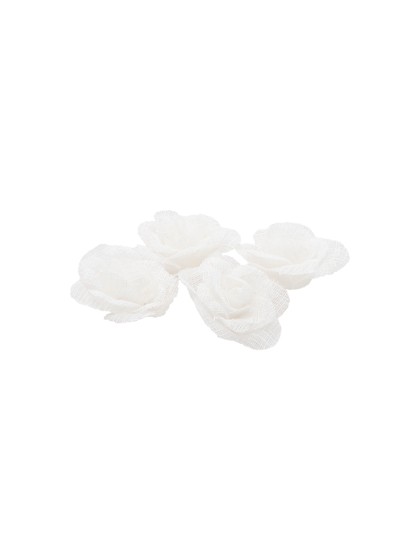 SACHET 4 MINI ROSES BLANCHES EFFET LIN DIA 3CM