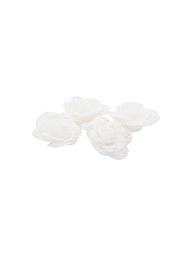 BAG OF 4 MINI WHITE ROSES LINEN EFFECT DIA 3CM