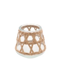 PORTE BOUGIE VERRE TRANSPARENT ET TRESSAGE NATUREL GM DIA 12CM X 12CM