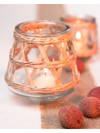CLEAR GLASS HOLDER W/ NATURAL DECO BIG SIZE DIA 12CM X 12CM