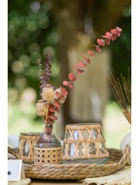 CLEAR GLASS HOLDER W/ NATURAL DECO BIG SIZE DIA 12CM X 12CM