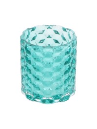 PEACOCK BLUE GLASS CANDLE HOLDER BRADLEY DIA 7.8CM X 8.8CM