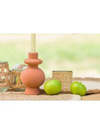 PORTE BOUGIE FLAMBEAU CERAMIQUE TERRACOTTA DIA 9.2CM X 15.5CM