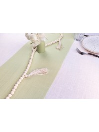 CHEMIN DE TABLE COTON LAVE VERT SAUGE 30CM X 5M
