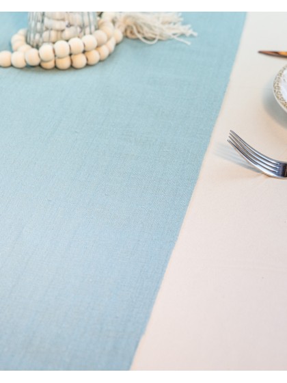 CHEMIN DE TABLE COTON LAVE BLEU BRUME 30CM X 5M