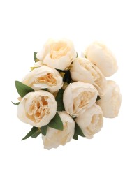 BOUQUET 9 PIVOINES IVOIRE/SAUMON 43CM