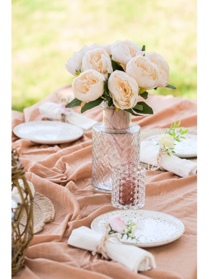 BUNCH OF 9 IVORY/SALMON PEONY 43CM