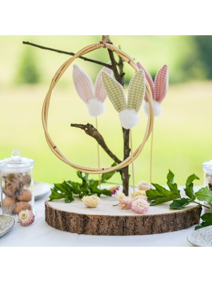 GINGHAM RABBIT EARS W/ POMPOM ON STICK - 3 ASS 8CM X 2CM X 30CM